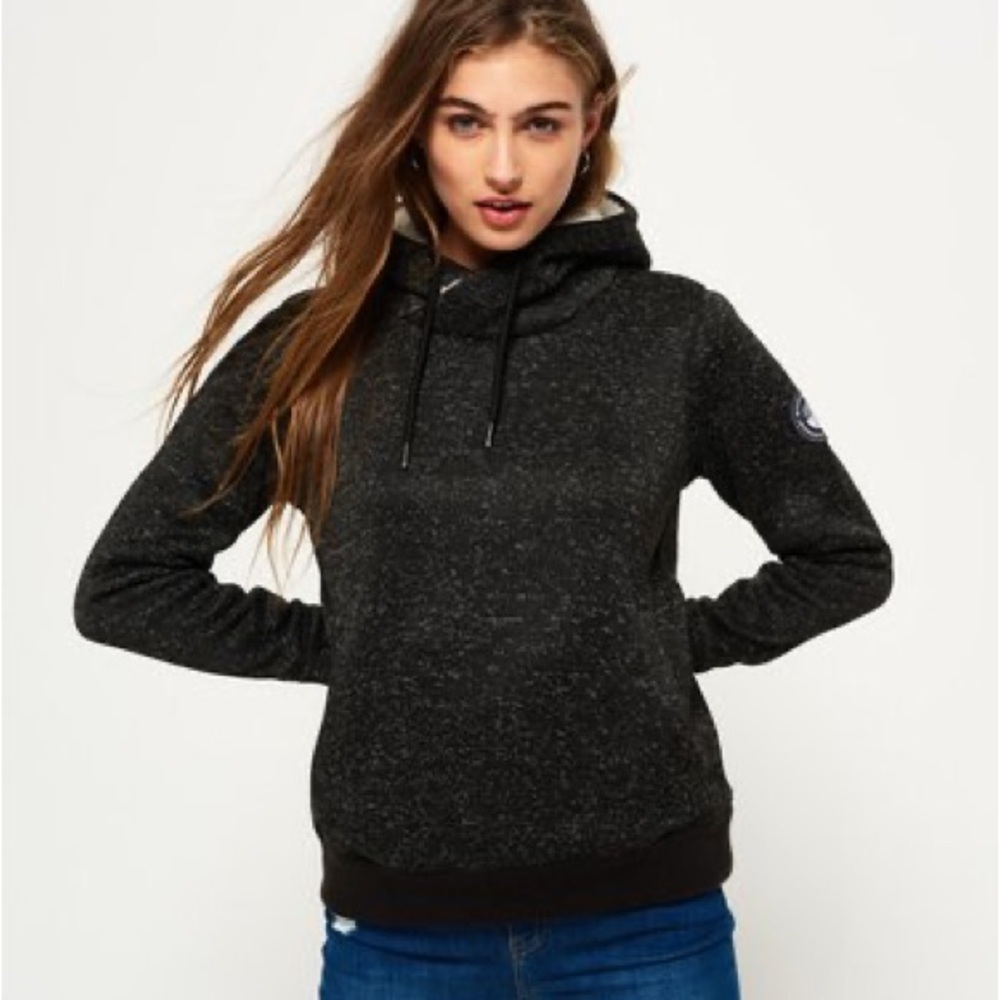 Superdry Storm Hood Marl Gritty Black Plush Fleece Gorpcore Snow Hoodie L